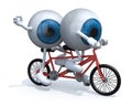 Two blue eyeballs riding tandem