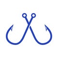 Two Blue Fishing Hooks Crossed on White Background fish hook isolated Royalty Free Stock Photo