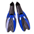 Two blue flippers for scuba diving, on a white background Royalty Free Stock Photo