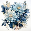 Elegant Realism: Blue Flowers On White Background - Watercolor Clipart Royalty Free Stock Photo