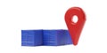 Two blue freight or cargo shipping containers with location tracking marker or pin over white background, transportation or