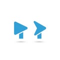 Two blue geometric cursor icons resembling computer mouse pointers point upward. Royalty Free Stock Photo