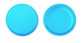Two blue lastic bottle caps from different angles Royalty Free Stock Photo