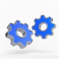 Two blue metal gears isolated on white background Royalty Free Stock Photo