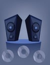 Two blue music speakers on a deck over a blue background Royalty Free Stock Photo