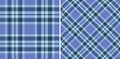 Two blue plaid patterns, one orthogonal, the other diagonal. Seamless, textile ready. Represents tradition, design, and cozy Royalty Free Stock Photo