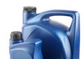 Two blue plastic canister for lubricants without label