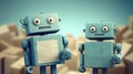 Two blue robots standing side by side. Suitable for technology and robotics concepts