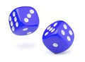 Two blue rolling dices Royalty Free Stock Photo