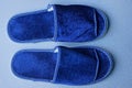 Two blue slippers made of fabric Royalty Free Stock Photo