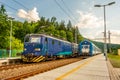 Two blue trains at the station in the Czech republic