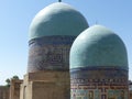 Blue turquoise domes of the Shah-Zinda memorial complex to Samarcand in Uzbekistan.