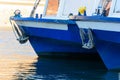 Two blue and white cruise ships moored in the harbor Royalty Free Stock Photo