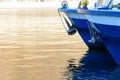 Two blue and white cruise ships moored in the harbor Royalty Free Stock Photo