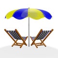Two Blue Yellow Beach Loungers Under Parasol Royalty Free Stock Photo
