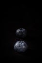 Two blueberries  on black background with space on above Royalty Free Stock Photo