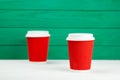 Two blur red paper cardboard texture coffee Cup