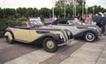 Two BMW 328 oldtimer cars convertible front view Royalty Free Stock Photo