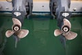 Two boat engine with propeller details shot Royalty Free Stock Photo