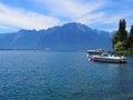 Two boats on Lake Geneva at Montreux city in Switzerland Royalty Free Stock Photo