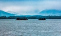 Two boats on the lake in the morning Royalty Free Stock Photo