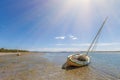 Two boats moored on the sand at Sandy Point beach, Australia Royalty Free Stock Photo