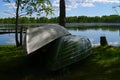 Two boats overturned on the shore of the lake