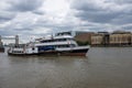 Two boats in the river themes, cloudy sky above. Royalty Free Stock Photo