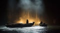 Two boats in the water with people standing on them, AI Royalty Free Stock Photo