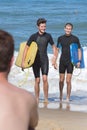 two body boarders ouside water Royalty Free Stock Photo