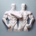 two body builders made with white folded paper generative AI