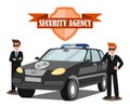 Two Bodyguards And Car Flat Vector Illustration