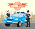 Two Bodyguards And Car Flat Vector Illustration