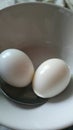 Two boiled eggs contains protein Royalty Free Stock Photo