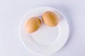 Two boiled eggs on a white plate. Royalty Free Stock Photo