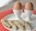 Two Boiled Eggs With Wholegrain Bread. Royalty Free Stock Photo