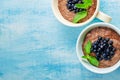 Two boils with Chia seed pudding with berries and carob Royalty Free Stock Photo