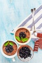 Two boils with Chia seed pudding with berries and carob Royalty Free Stock Photo