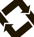 Two bold black arrows rotating clockwise create a square shape, representing a continuous process or infinite loop