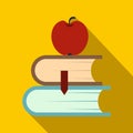 Two books and apple icon, flat style Royalty Free Stock Photo