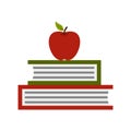 Two books with red apple icon, flat style Royalty Free Stock Photo