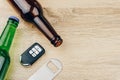 two bottles of beer and a remote car key Royalty Free Stock Photo