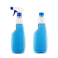 Two bottles of blue detergent. Isolated on white background