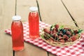 Two bottles of cold stewed fruit from assorted berries. Royalty Free Stock Photo