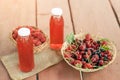 Two bottles of cold stewed fruit from assorted berries. Royalty Free Stock Photo