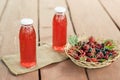 Two bottles of cold stewed fruit from assorted berries. Royalty Free Stock Photo