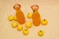 Two bottles of freshly bottled homemade applejuice