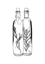 Two bottles of olive oil on white background