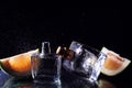 Two bottles of perfumes with citrus Royalty Free Stock Photo