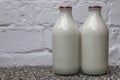 Two Milk Bottles on a Doorstep Royalty Free Stock Photo